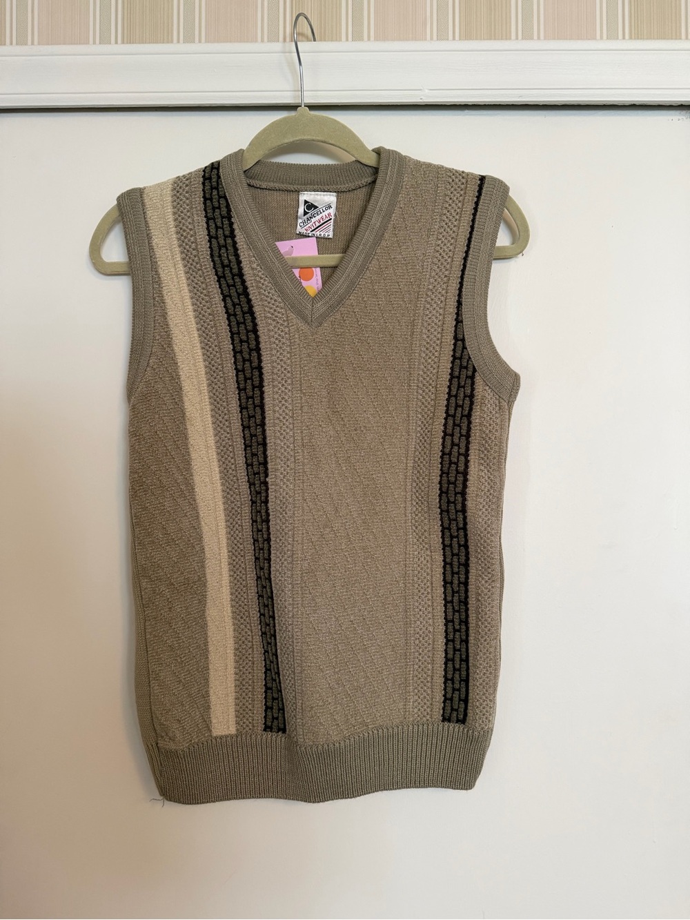 Vintage Cable Knit V-Neck Sweater Vest - Taupe